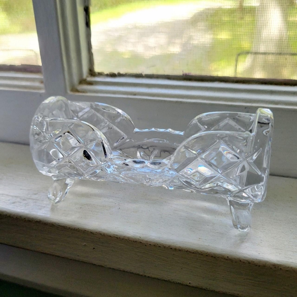 Vintage Ornate Crystal Glass Toothpick Holder